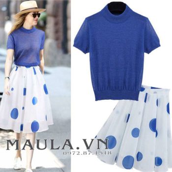 Set Bộ Áo Len Dệt Kim + Váy